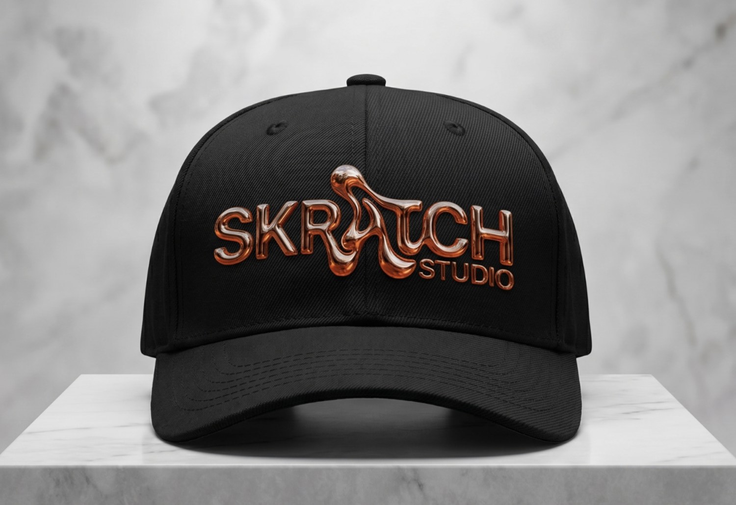Black Skratch Studio cap with chrome logo